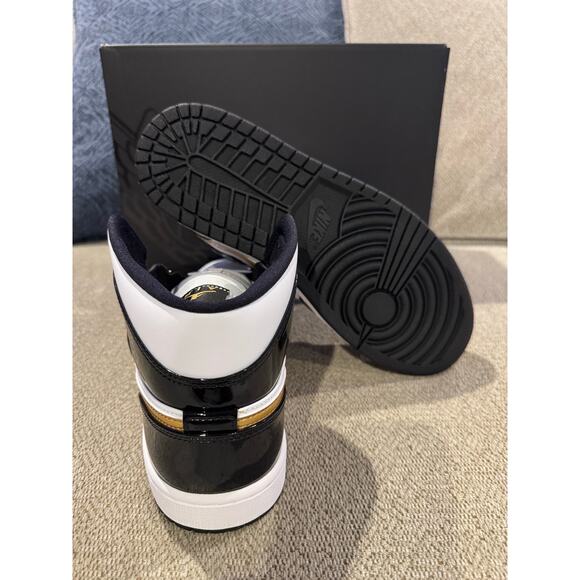 Sz 10 - Jordan 1 Mid Patent Black White Gold - Picture 6 of 7